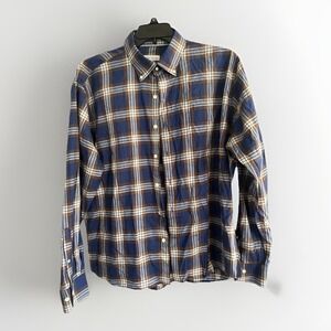 Peter Millar Men's XL Blue Brown White Plaid Long Sleeve Button Down Shirt